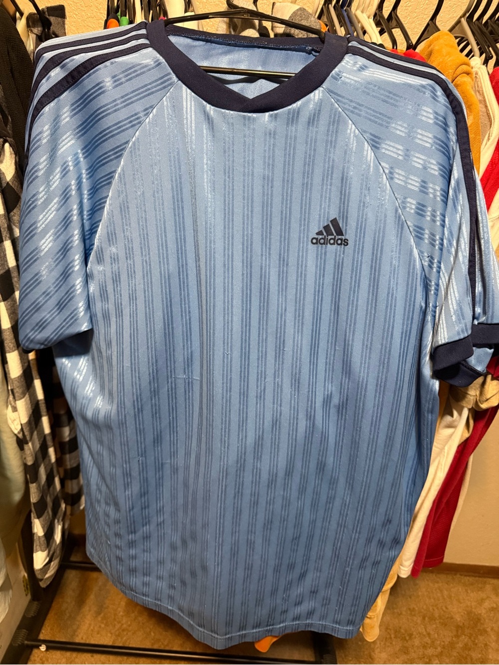 adidas Light Blue Short Sleeve Athletic Jersey with Navy Trim Practice Top